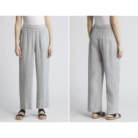 Eileen Fisher Organic Linen Wide Leg Pants White/Black Bio-Linen 3X - Image 2