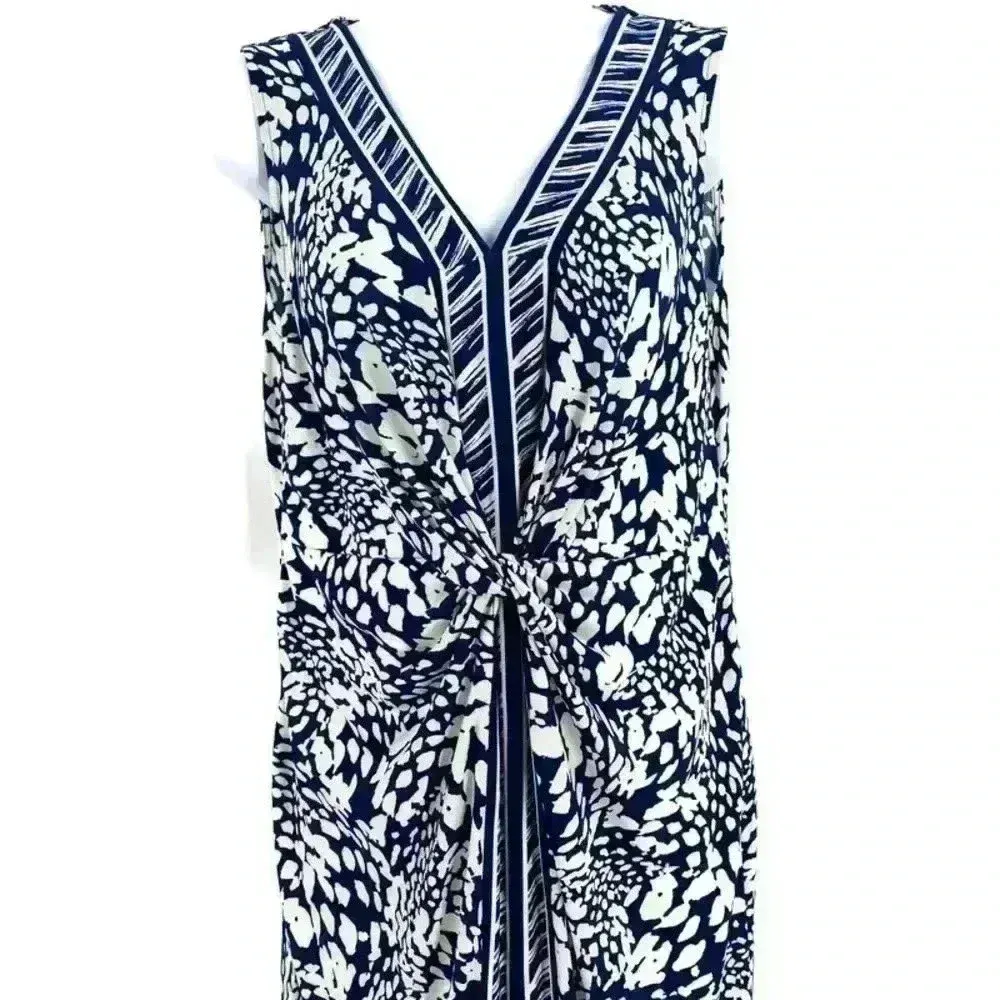 Apt.9 Women's Animal Print Navy White Cinched Waist Sleeveless Dress Size M NWT‎ - Image 3