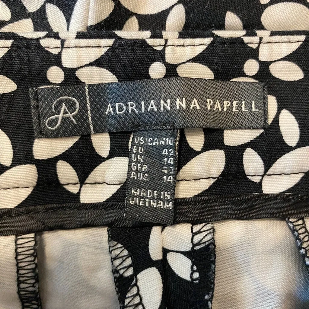 Adrianna Papell Ankle Pants 10 Black White Printed Stretch Office Workwear Women - Image 7