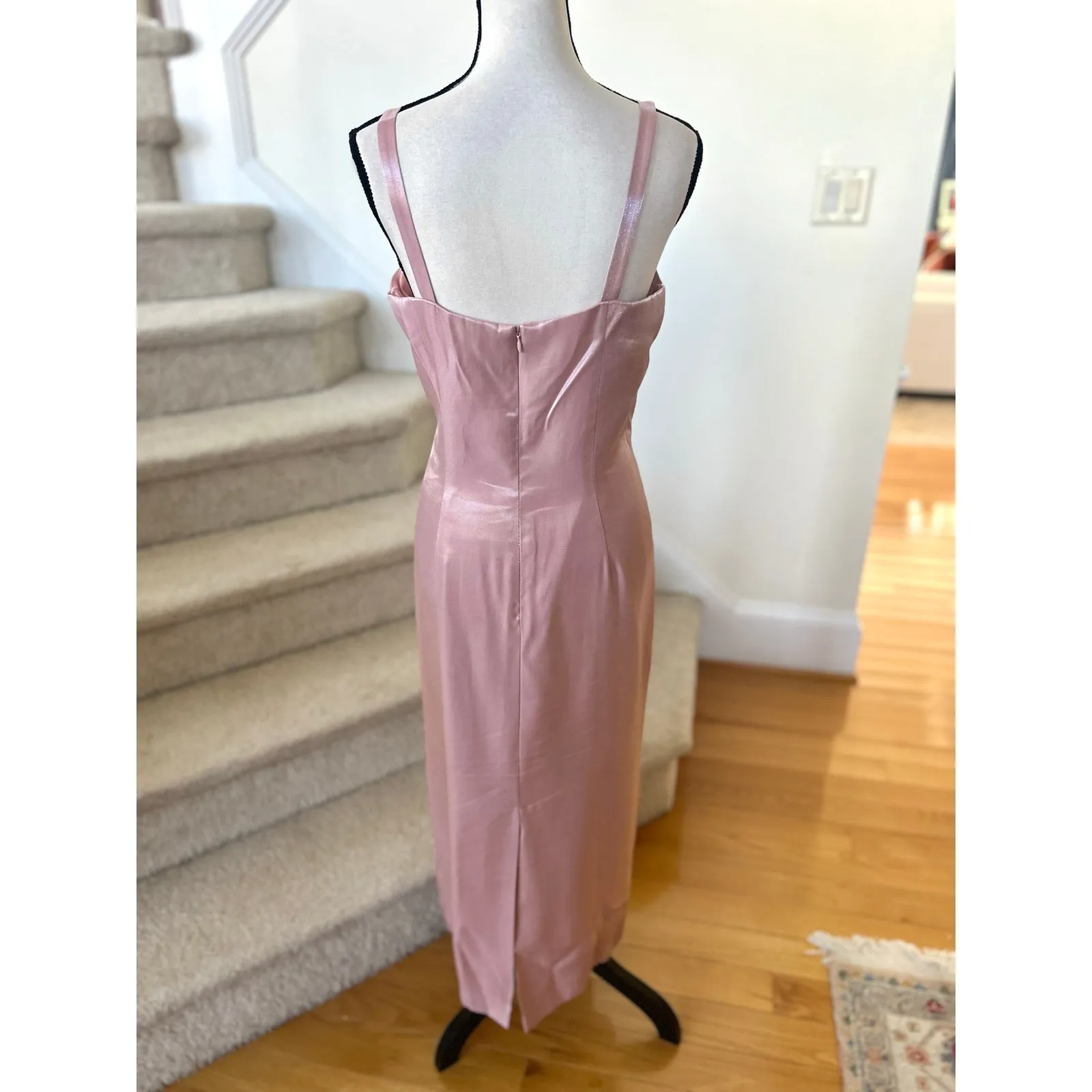 Vintage Y2K Alex Evenings Pink Mauve Iridescent Midi Sheath Gown Sleeveless - Image 4