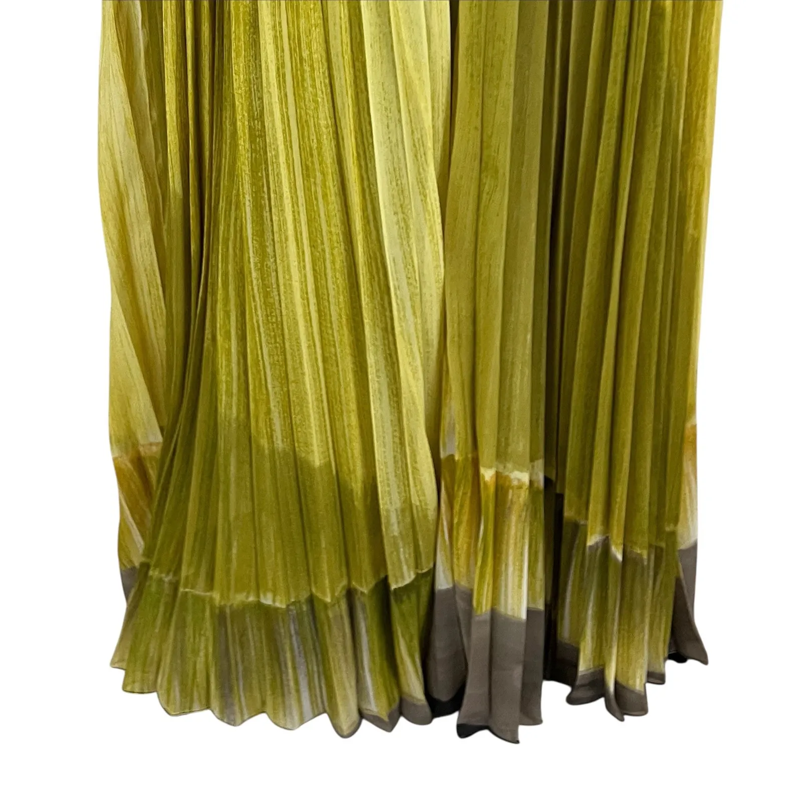 Carmen Marc Valvo Lime Green Pleated Strapless Beaded Waist Maxi Dress Gown 2 - Image 6