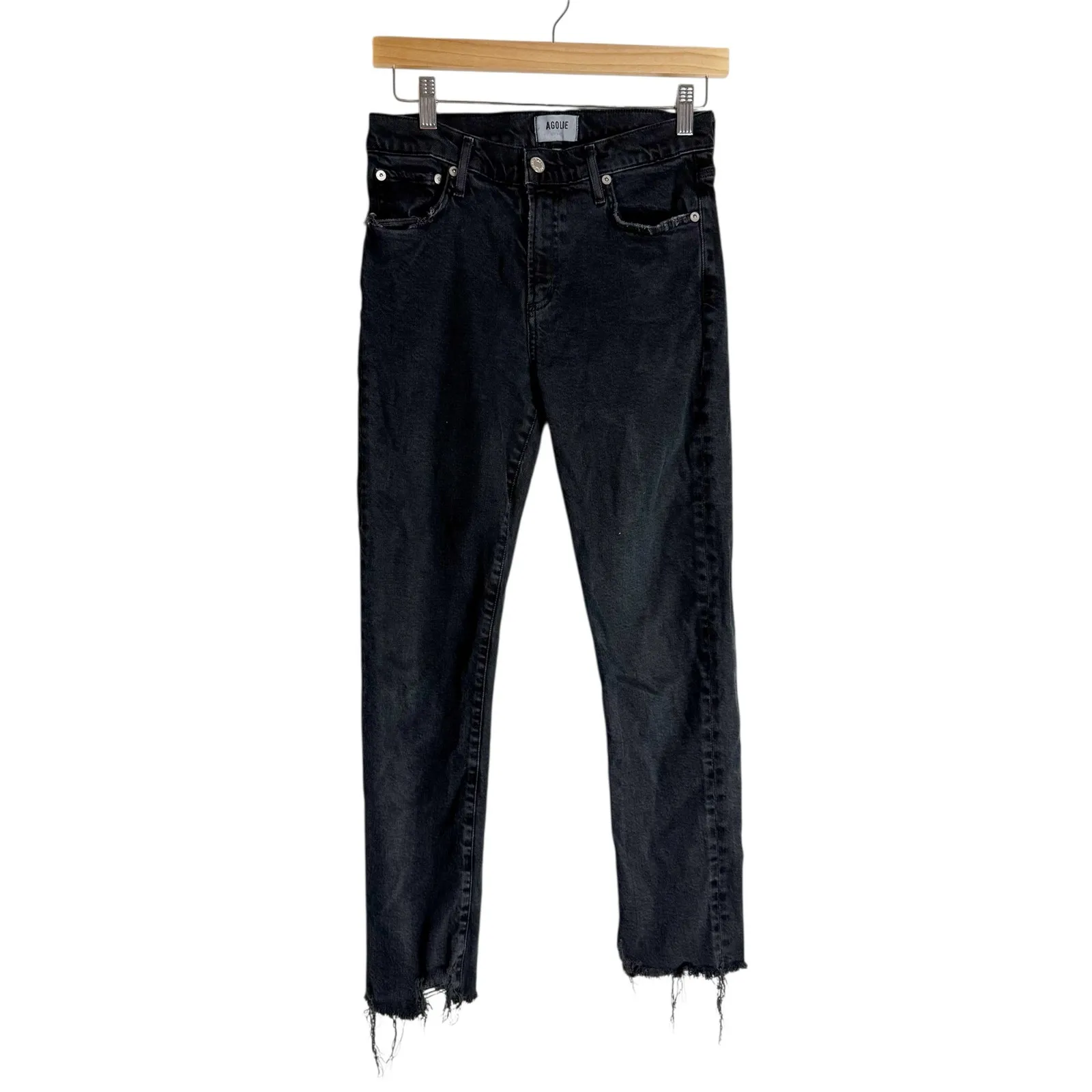 Agolde Toni Mid-Rise Slim Straight Raw Hem Ankle Jeans Feral Black Size 26 - Image 3