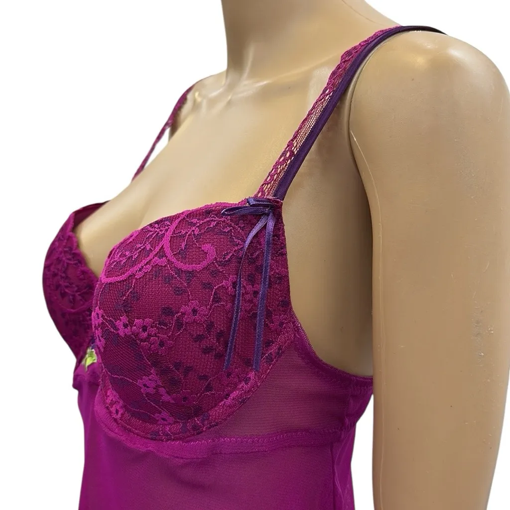 Fuchsia Underwire Padded Mesh Babydoll Lingerie Top Womens Large Pink - Image 4