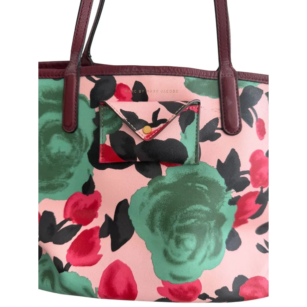 MARC BY MARC JACOBS Floral Pink Burgundy Saffiano Leather Tote Bag - Image 2