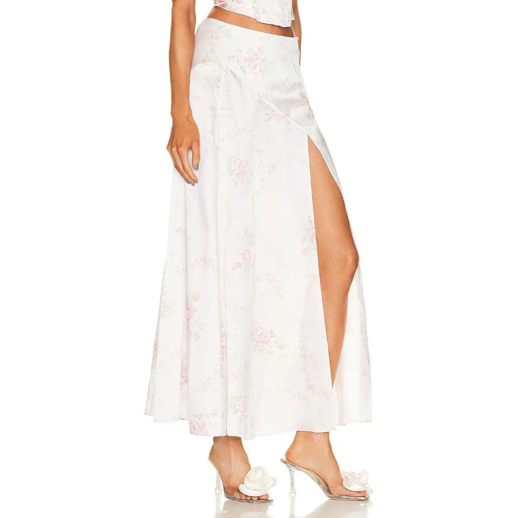 LOVESACKFANCY Ziggy Skirt in Angelic Pink 2 Satin Maxi Long Floral - Image 3