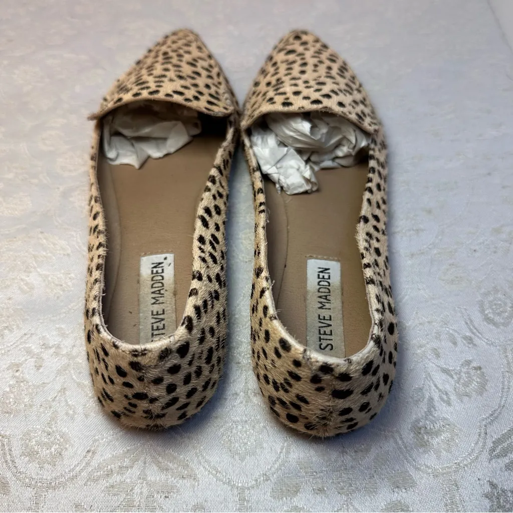 Steve Madden Feather Leopard Print Cow Hair  Black and Tan Womens Loafers Size 7 - Image 4