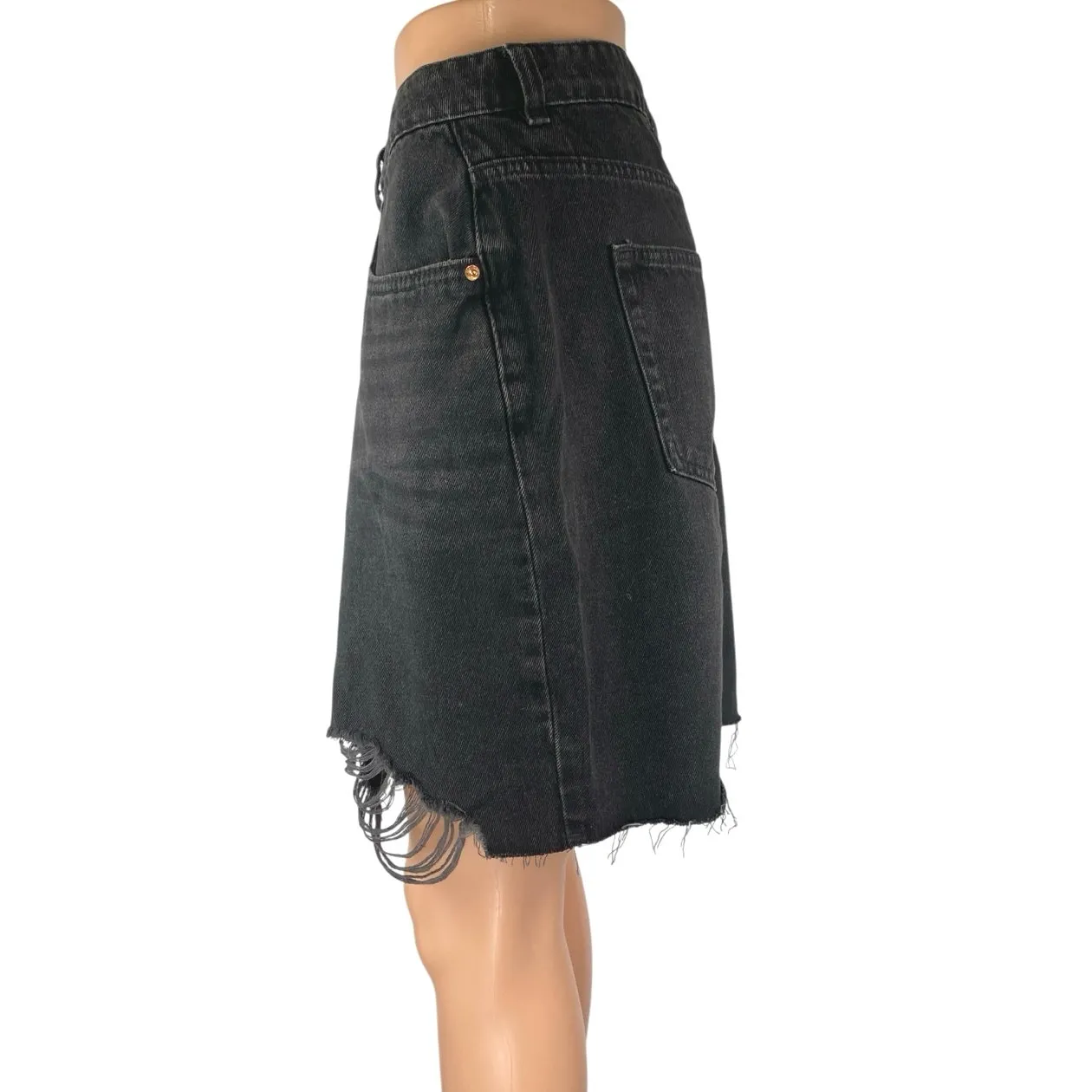 NEXT Women's Black High Waisted Distressed Cutoff Mini Denin Jean Skirt Size 10 - Image 2