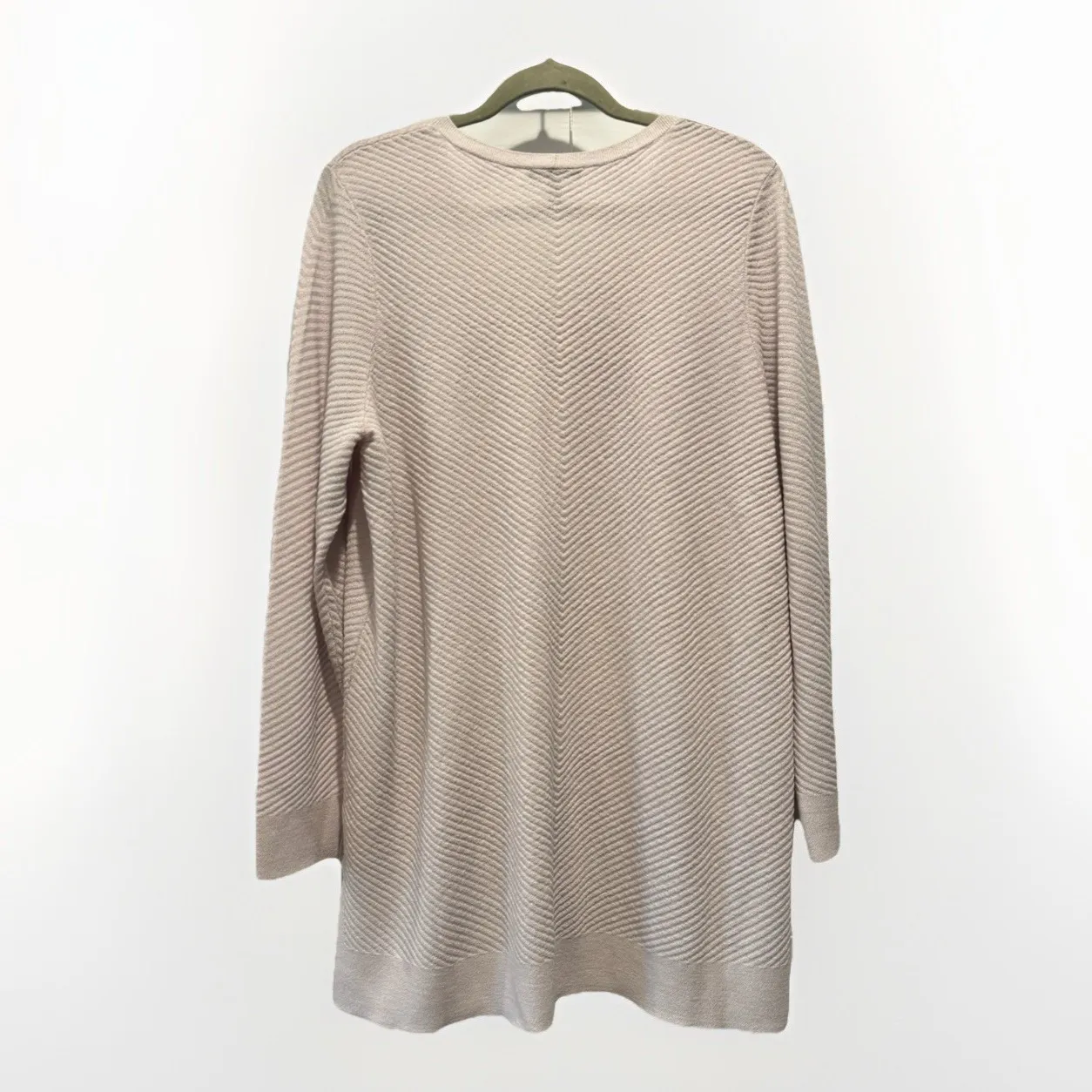 Eileen Fisher Wool Crepe Cream V-Neck Ballet‎ Tunic Blouse Sweater Size Large - Image 7