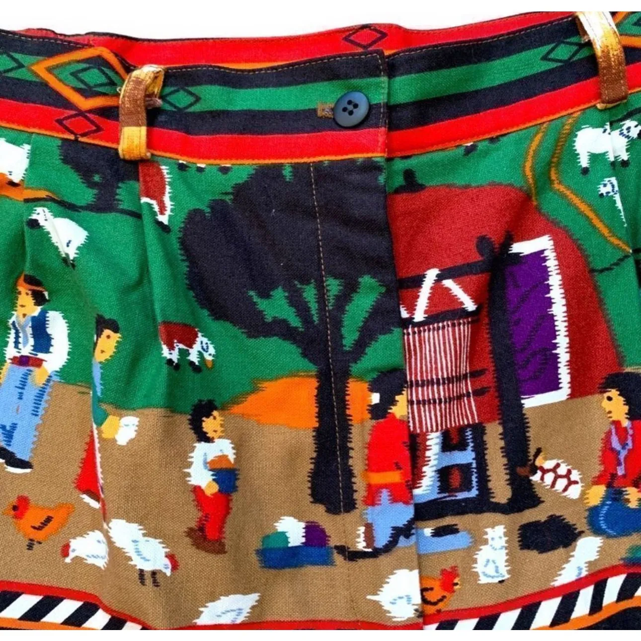 Vintage Native American Folk Art High Waisted Tailored Cotton Shorts Small Boho Red - Image 4