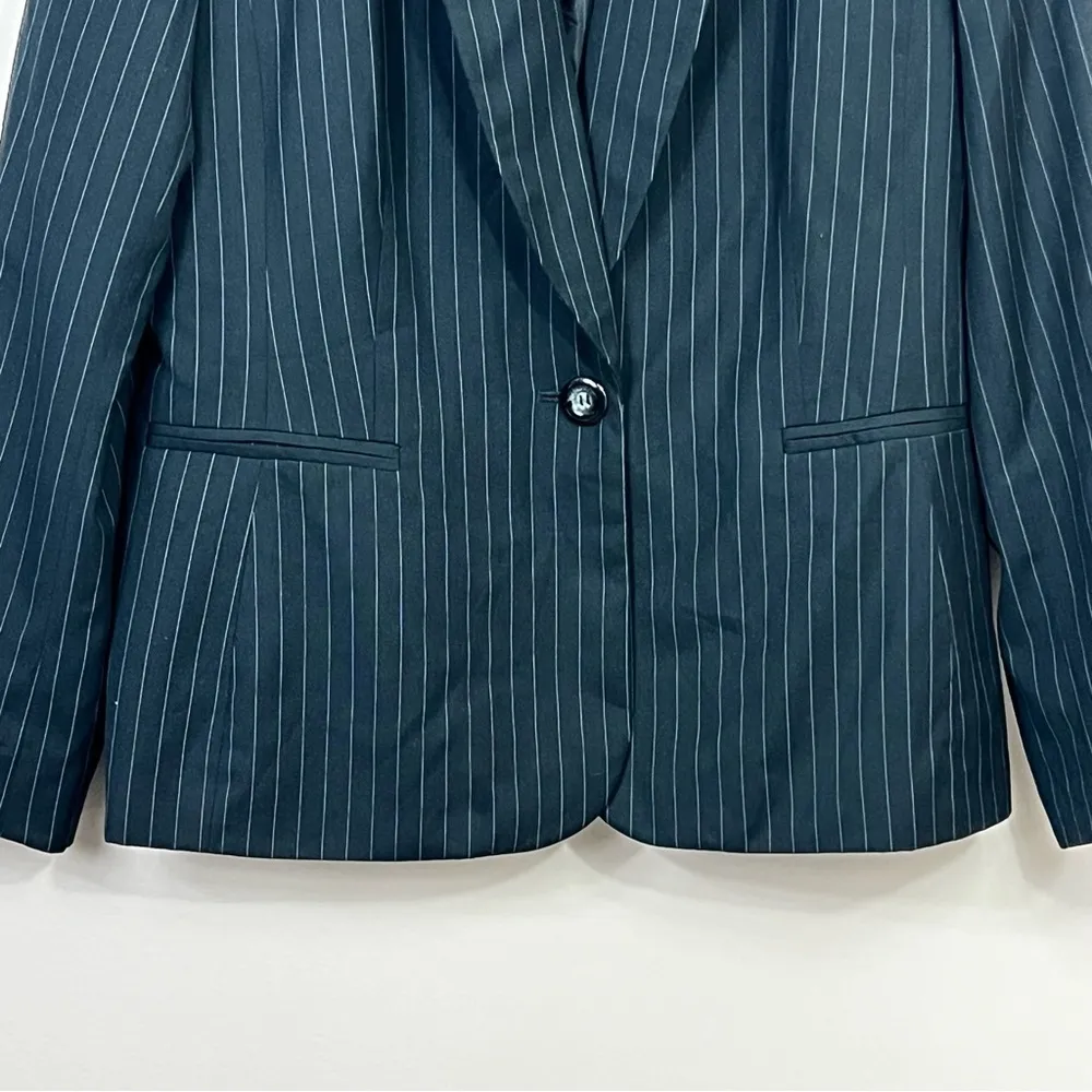 JONES NEW YORK SUIT Woman Black Gray Striped Blazer Jacket Size 14 - Image 4