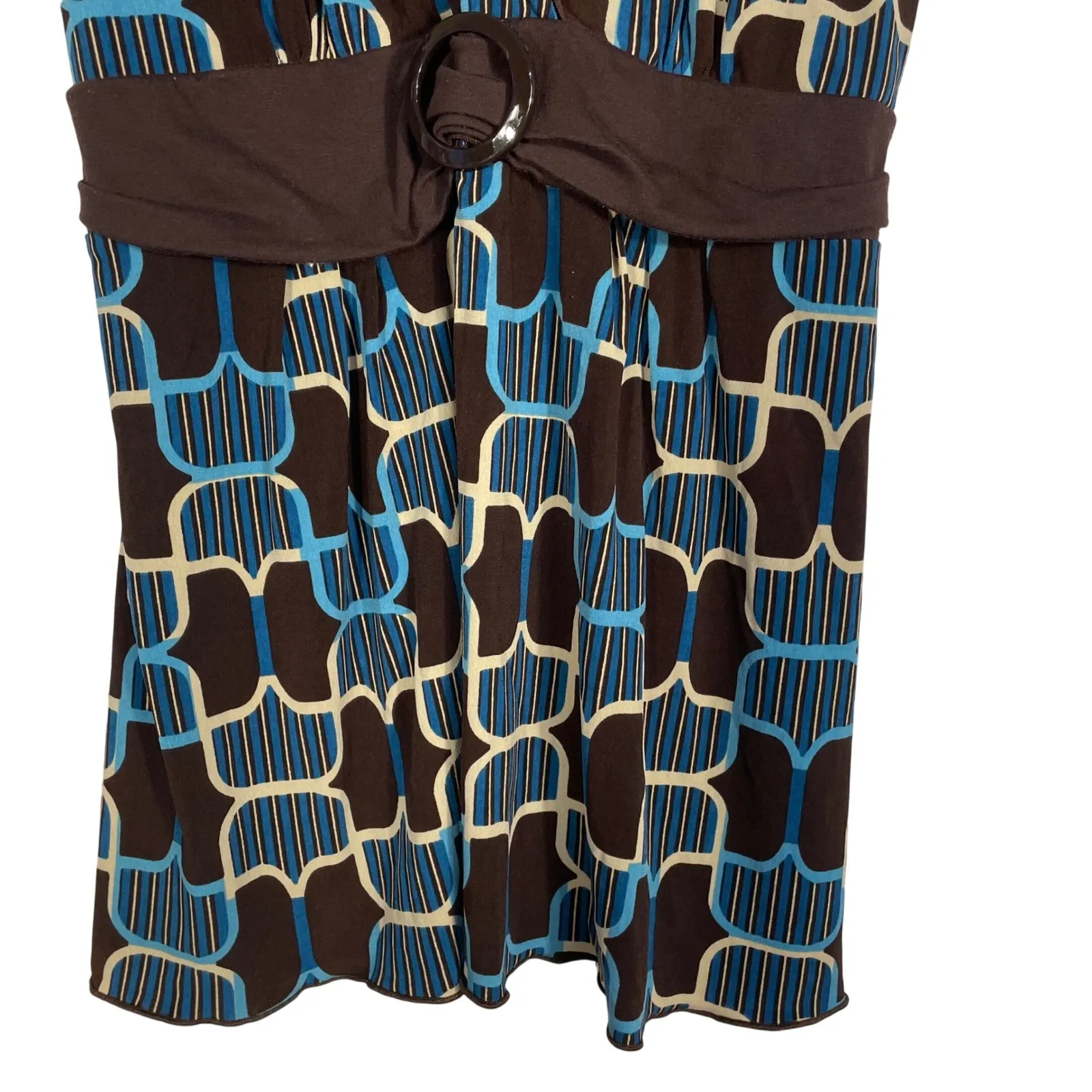 Studio 1940 XL Retro Belted Top Brown Blue V-Neck 2000s Y2K-Era Mod Style - Image 3