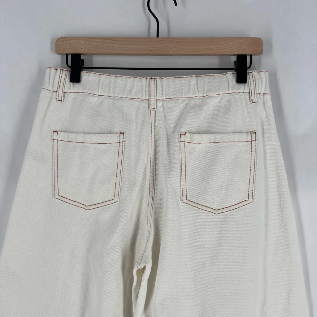 Lioness‎ Slouchy White Twill Pleated Drawcord Waist Wide-Leg Pants Size S - Image 9