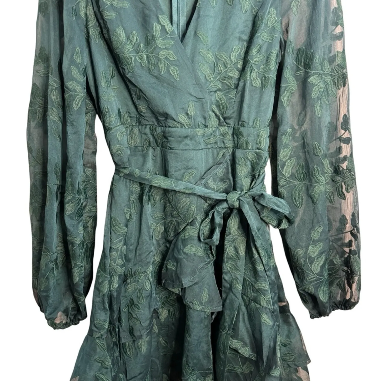 Lulus Inclined To Romance Emerald Green Floral Embroidered Mini Dress NWT - Image 6