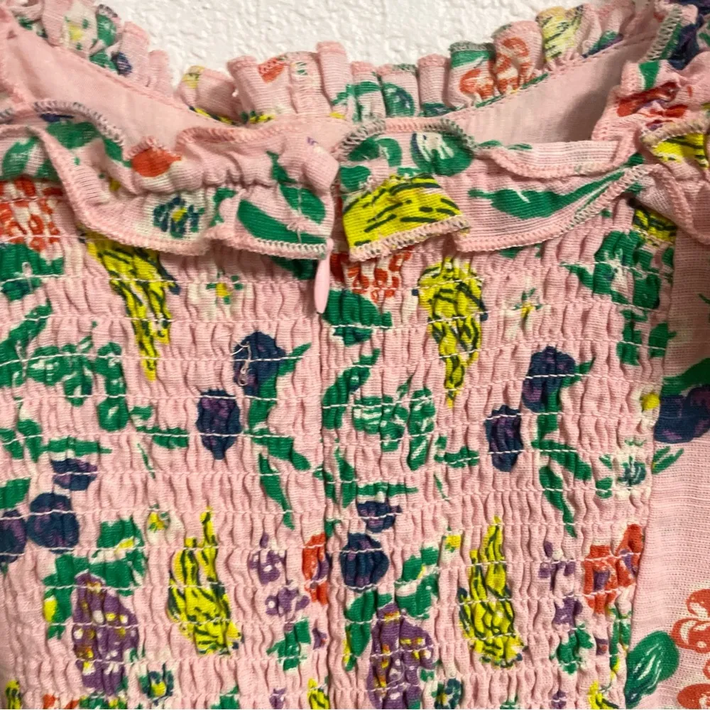 Urban Outfitters Women’s Dress Pink Fruit Smocked Back Mini Ruffles Size Small - Image 8