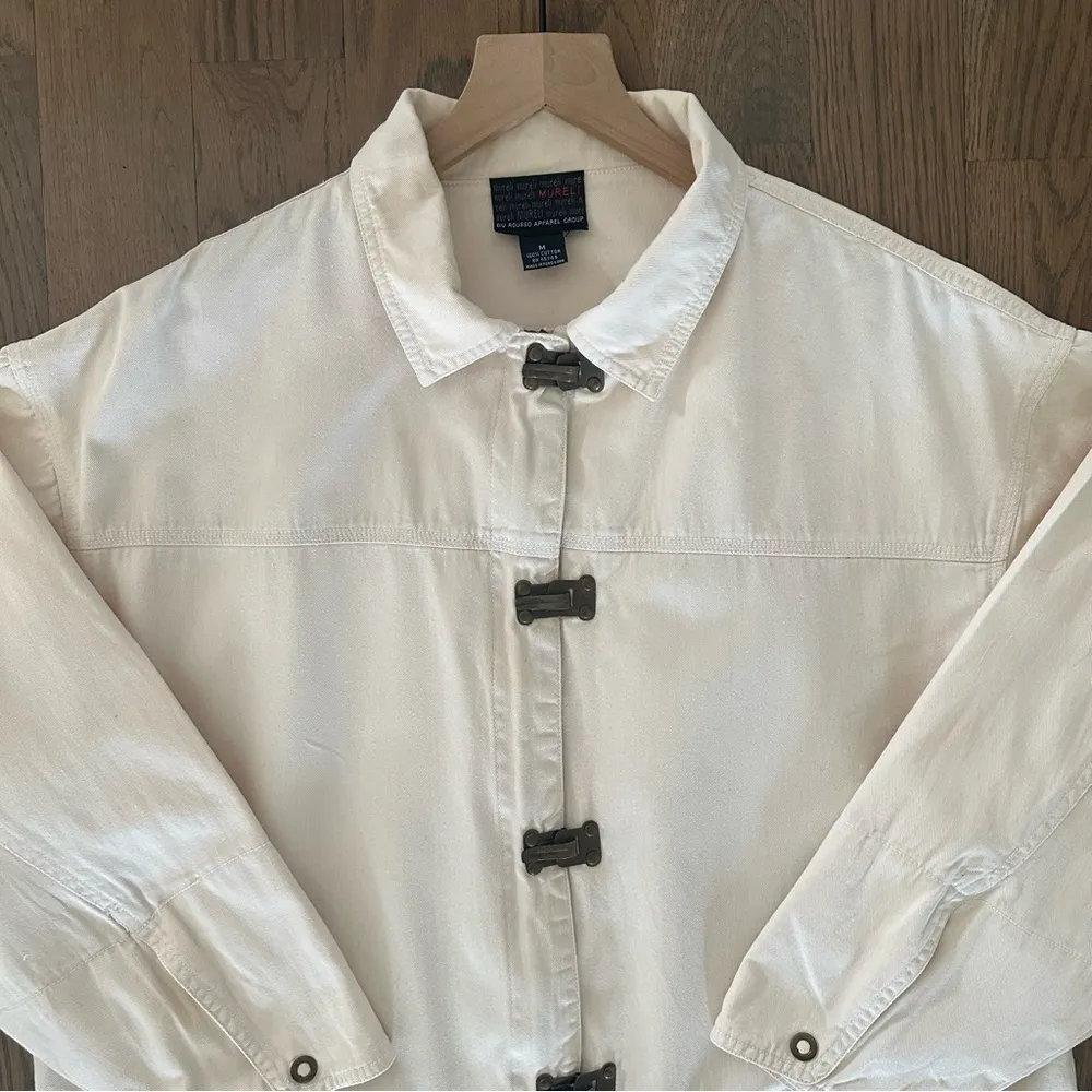 Vintage Oversized Toggle Front Chore Coat Jacket in Natural Cream Size Medium Gold - Image 5