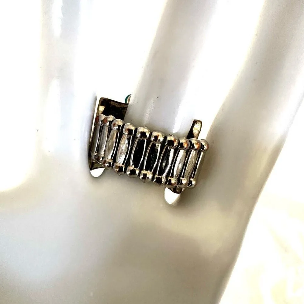 Blue and orange silver tone stretchy ring - Image 4