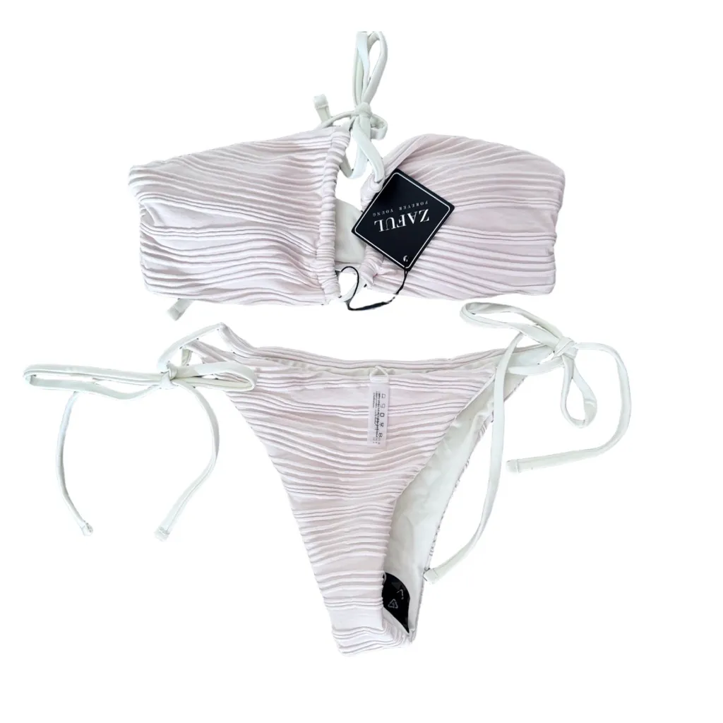 NWT ZAFUL Beige Textured O-Ring Bikini- Small - Image 6