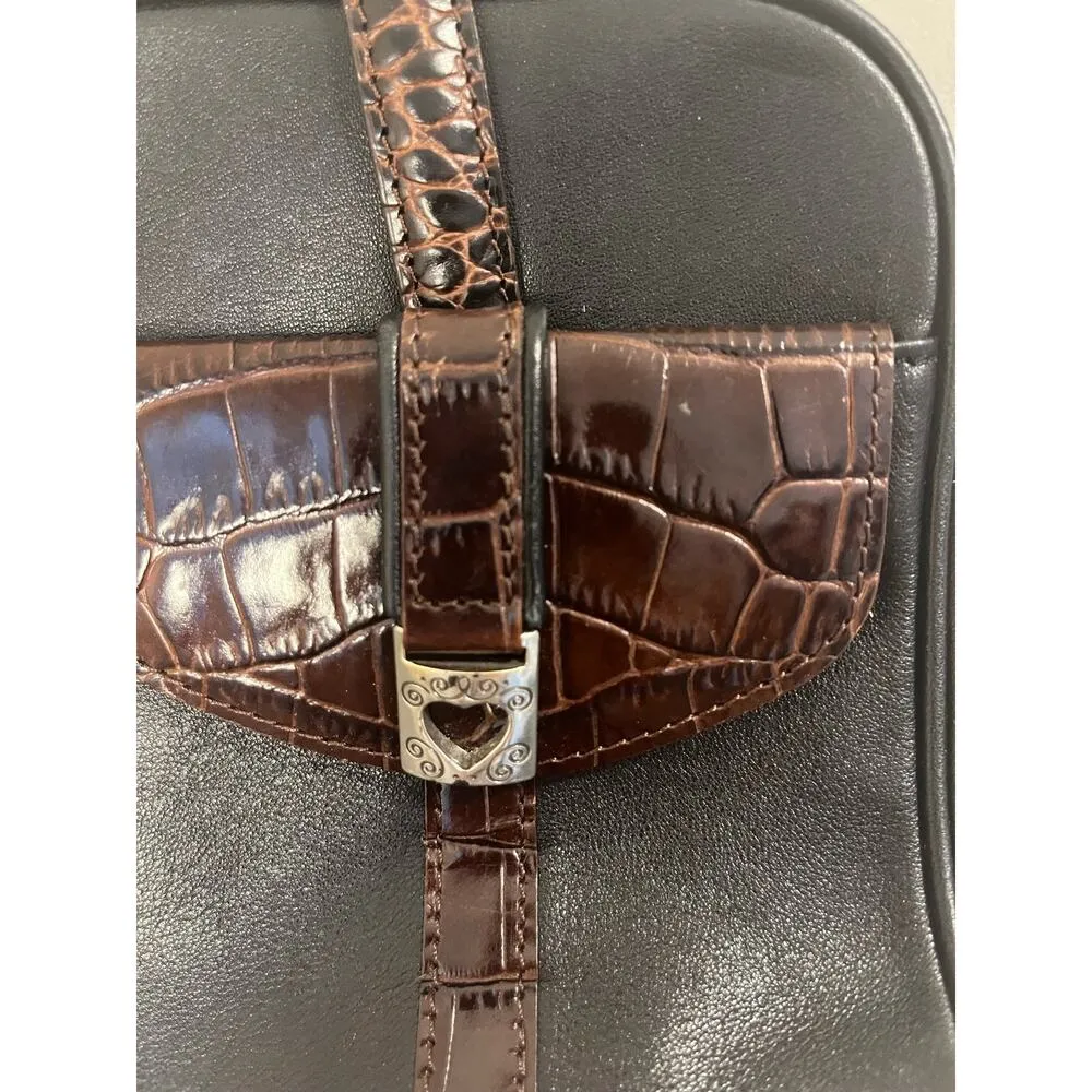 Brighton Double Pocket Black & Brown Leather Medium Shoulder Handbag RETIRED! - Image 4