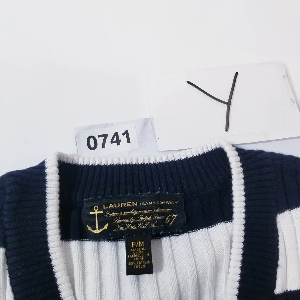 Lauren Jeans Company Nautical Ribbed Knit Sweater Blouse Long Sleeves V - Image 12