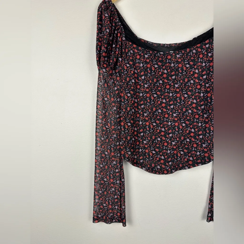 Anthropologie Maeve Mutton Sleeve Mesh Lace Scoop Neck Ditsy Floral Top Sz M - Image 3