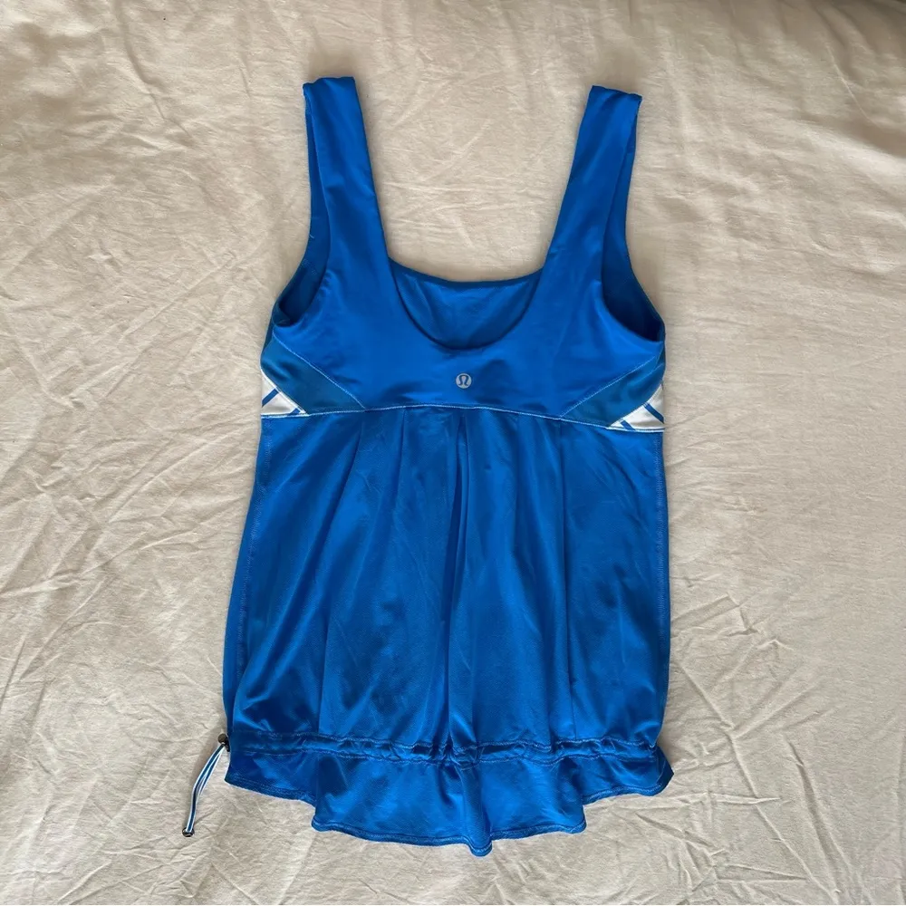 Women’s Lululemon Blue White Striped Tank Ruffle Drawstring sz 6 EUC - Image 2