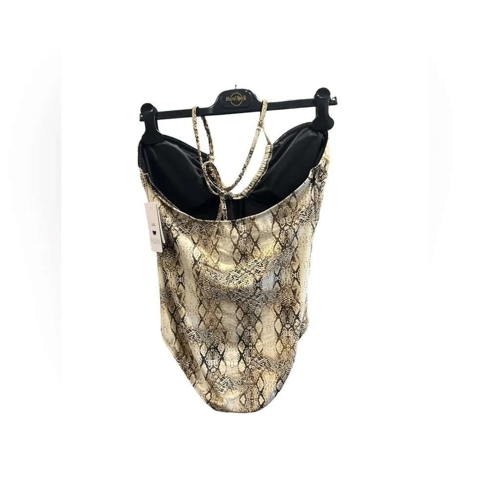 RACHEL Rachel Roy Women's Standard Ruched Halter Top Bathing Suit NWT Size Large Tan - Image 5