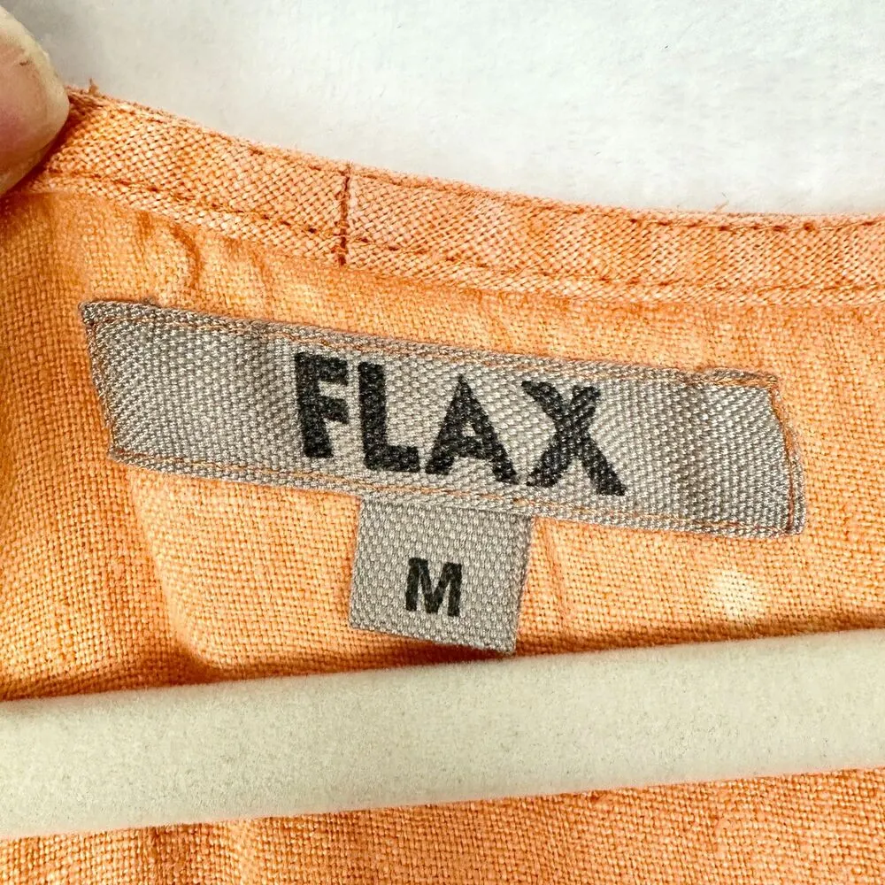 Flax Linen Midi Dress Size Medium Oragne Lagenlook Beach Vacation Pockets - Image 9