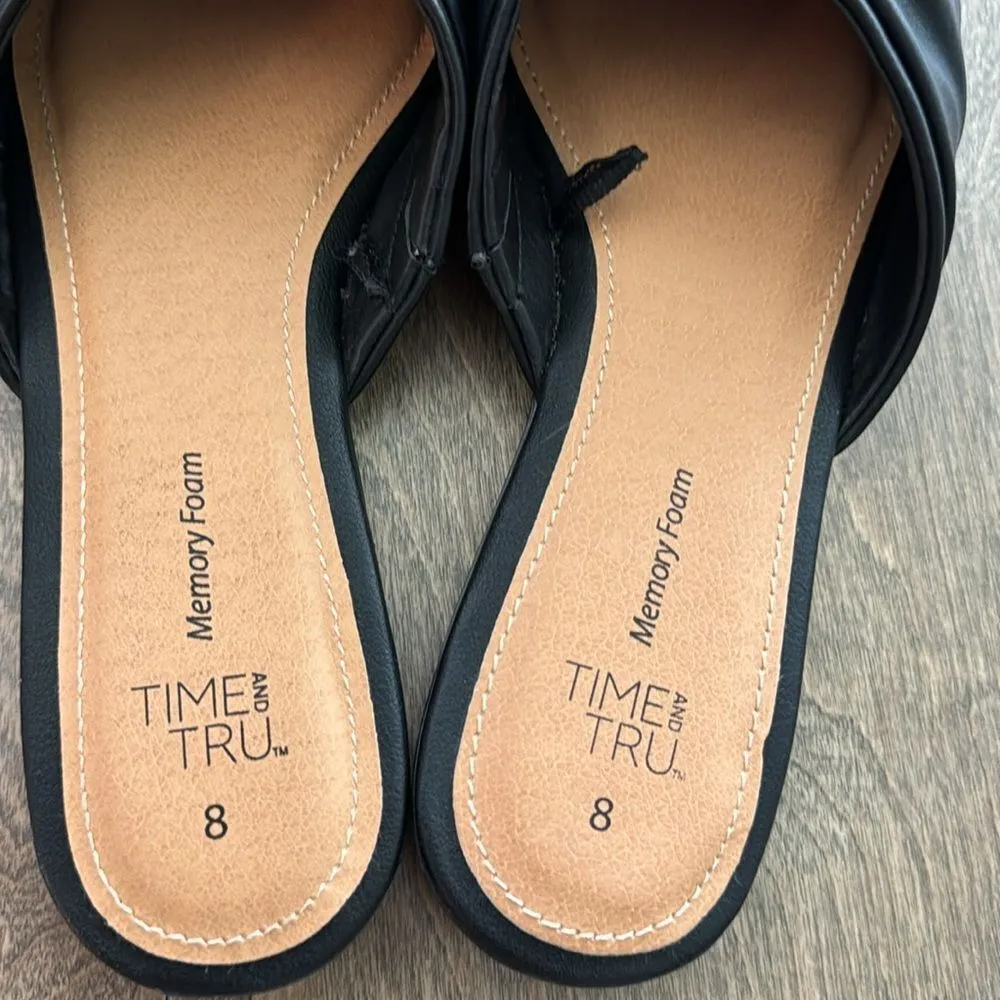 Time and Tru Women's Slip on Woven Twist Black Dress Mules Flats Size 8 - Image 7