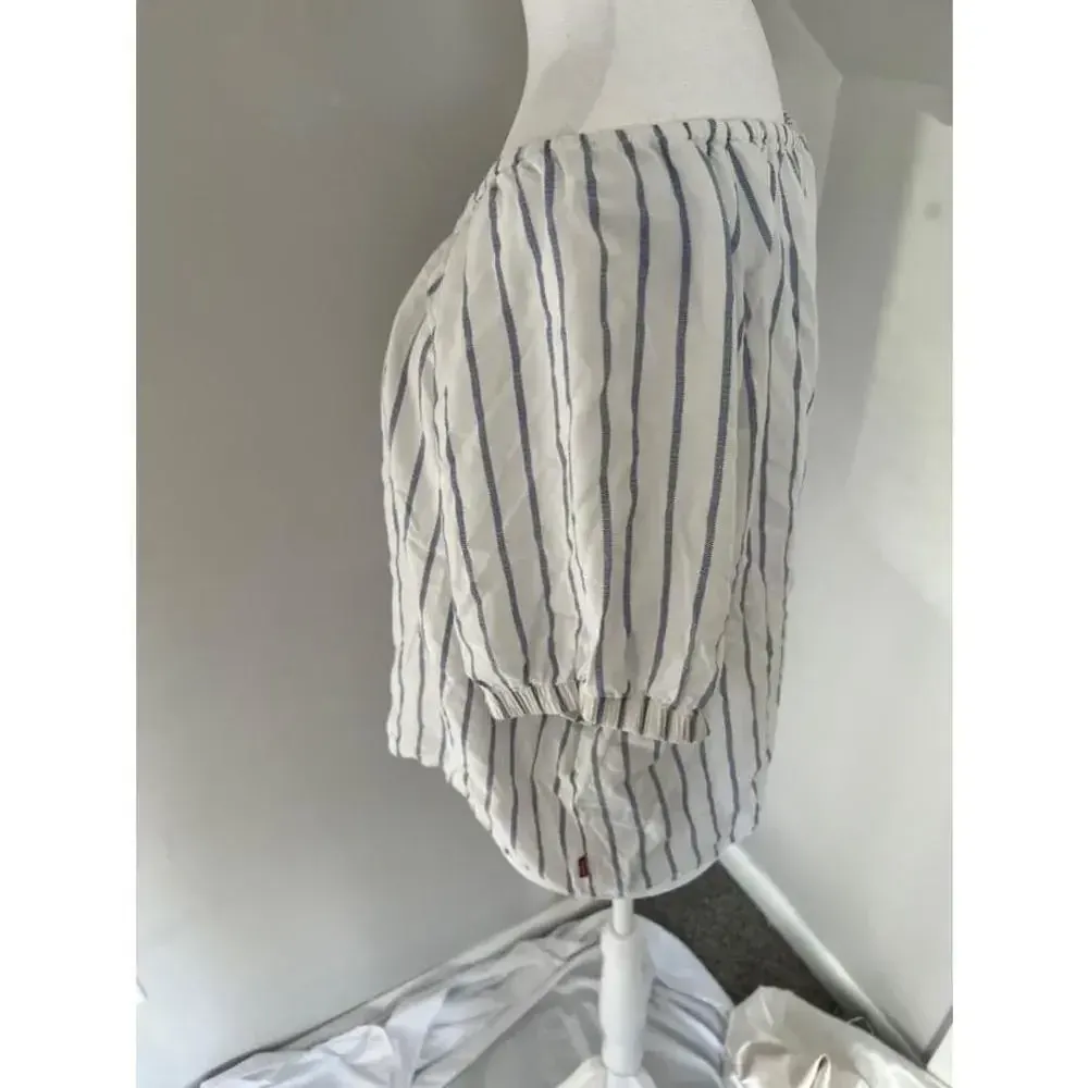 Women's Levi's‎ Off-Shoulder Blue Striped Blouse Size L - Image 4