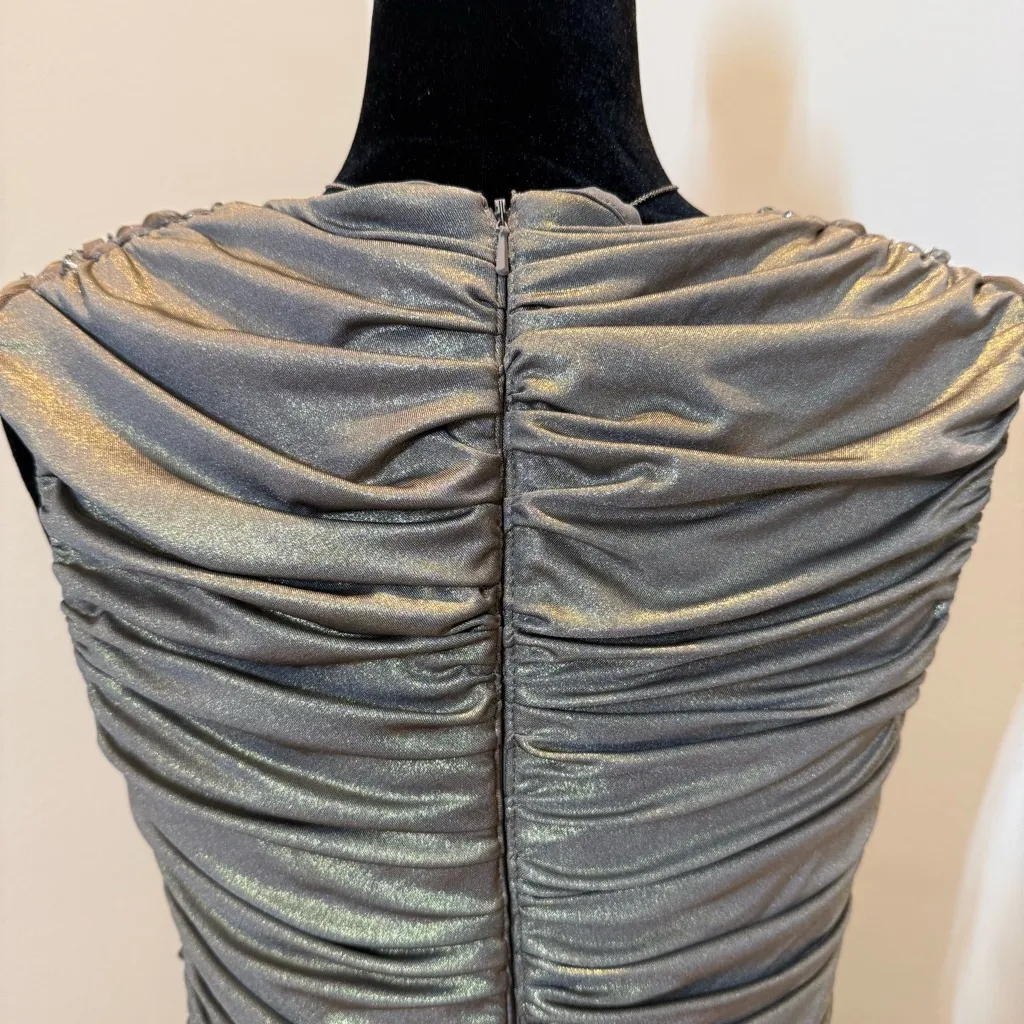 Cache Sexy Stretch Gold Shimmer Drapey Bejeweled Cocktail Vintage Dress 6 - Image 10