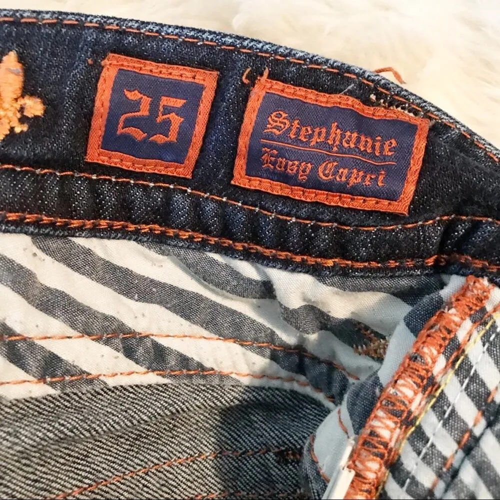 Rock Revival Stephanie Easy Capri cropped stretch jeans Fleur de Lis womens 25 - Image 10