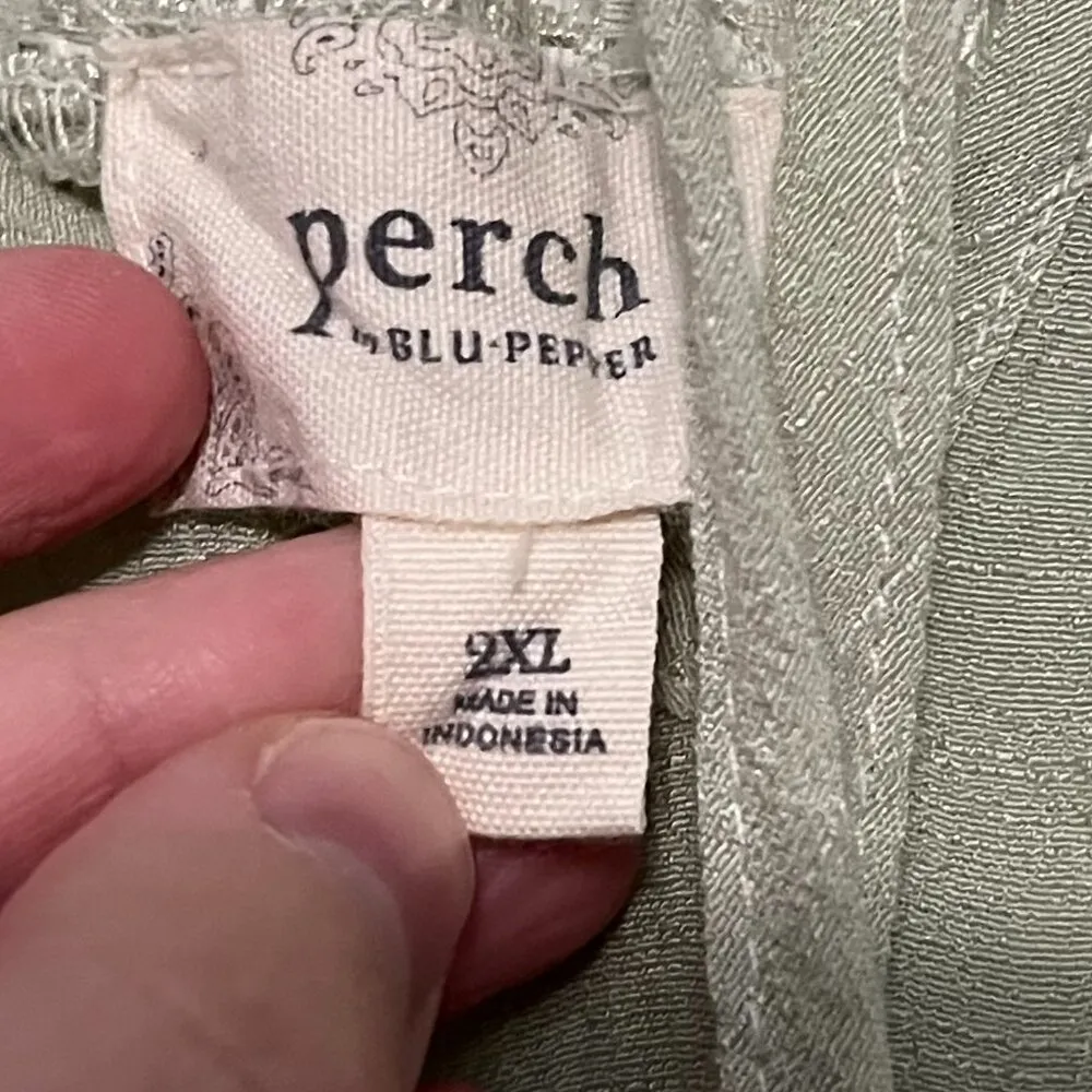 Perch Blu Pepper blouse green boho fairy lace spring feminine size 2XL - Image 6