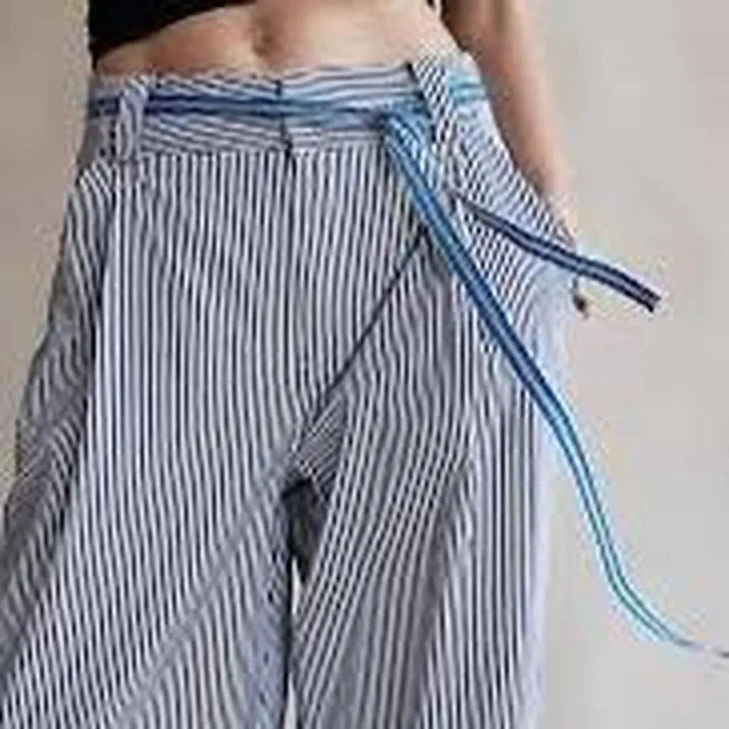 Free People Buckle Back Trousers in brown and white stripe. NWOT, size 4. - Image 2