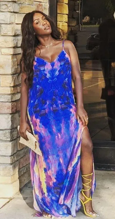 Lulus Abstract Sunset Maxi Dress With Slit - Image 3