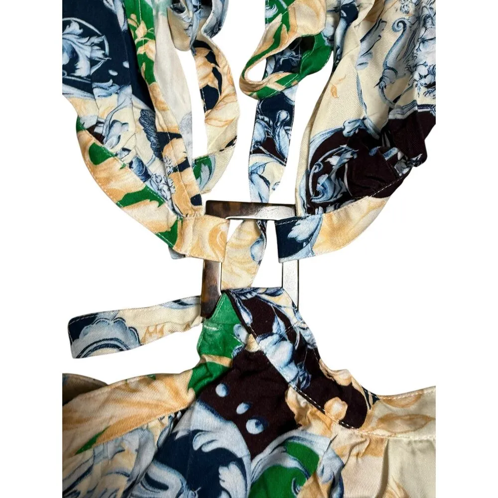 Agua Bendita Gillian Cardumen Floral Print Plunge Neck Cut Out Mini Dress Size L - Image 6