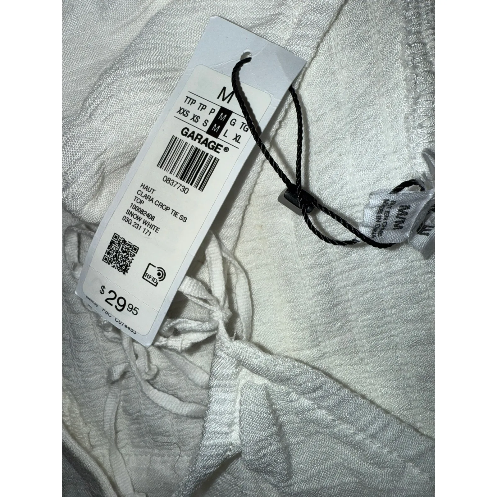 Garage nwt Clara Crop Top snow white front tie medium puff sleeve sweetheart nk - Image 6