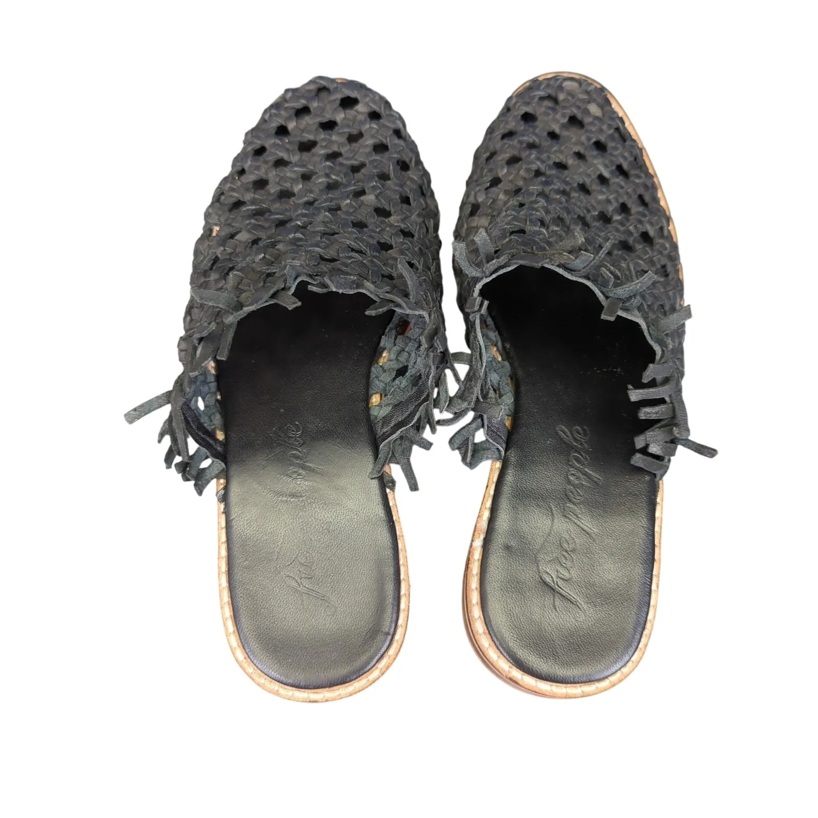 Free People Mirage Woven Leather Mules 38 Womens 7.5 Fringe Slip On Slides Flats - Image 5