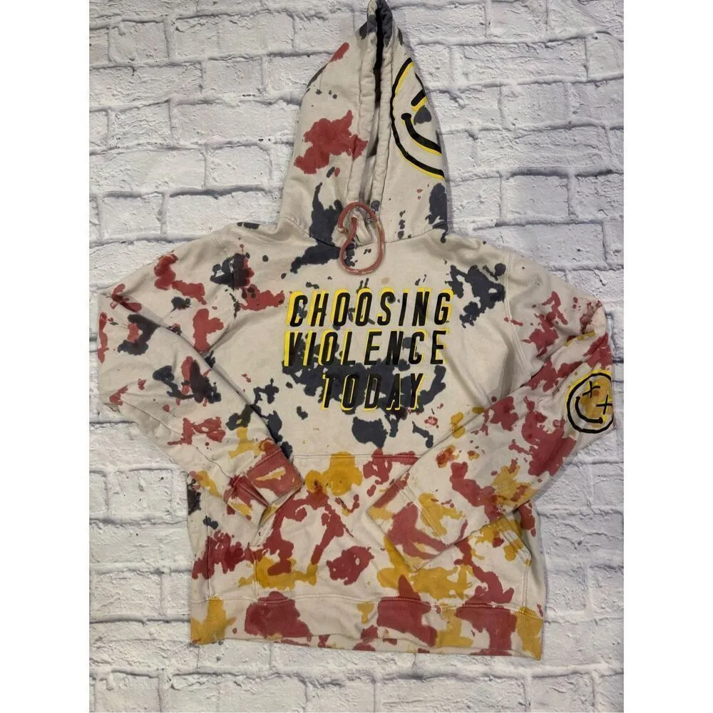 Salty Savage Choosing Violence Today Hoodie In Cream/Multicolor Paint Splatter U Red - Image 4