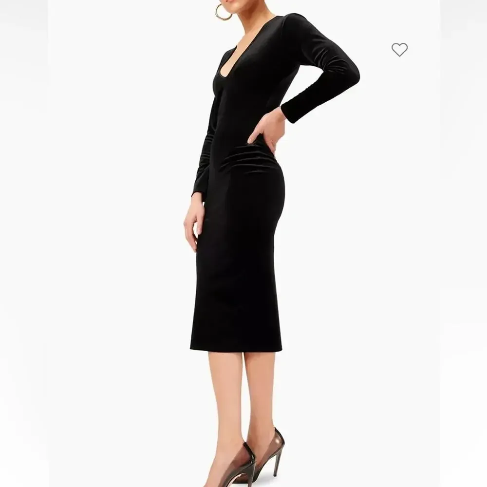 GOOD AMERICAN‎ Velvet Midi Dress in Black Ribbed size 1 - Image 9