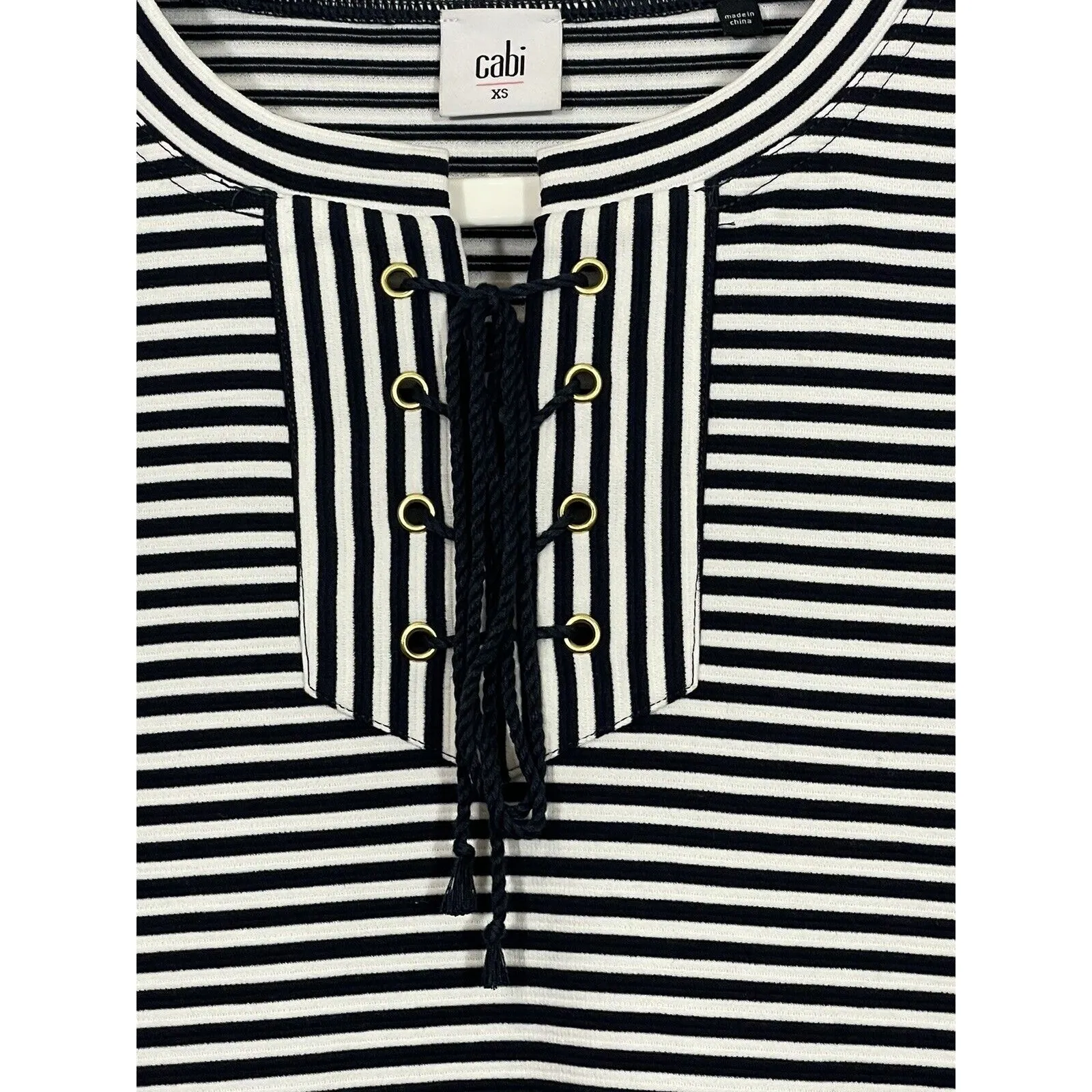 Cabi Captain Dress Size XS Blue White Knit Stripes Shift Short Sleeve Nautical - Image 3