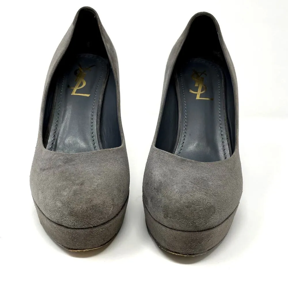 Yves Saint Laurent Grey Suede Gisele Platform Heels 37/US 7 Gray Size 6 - Image 3