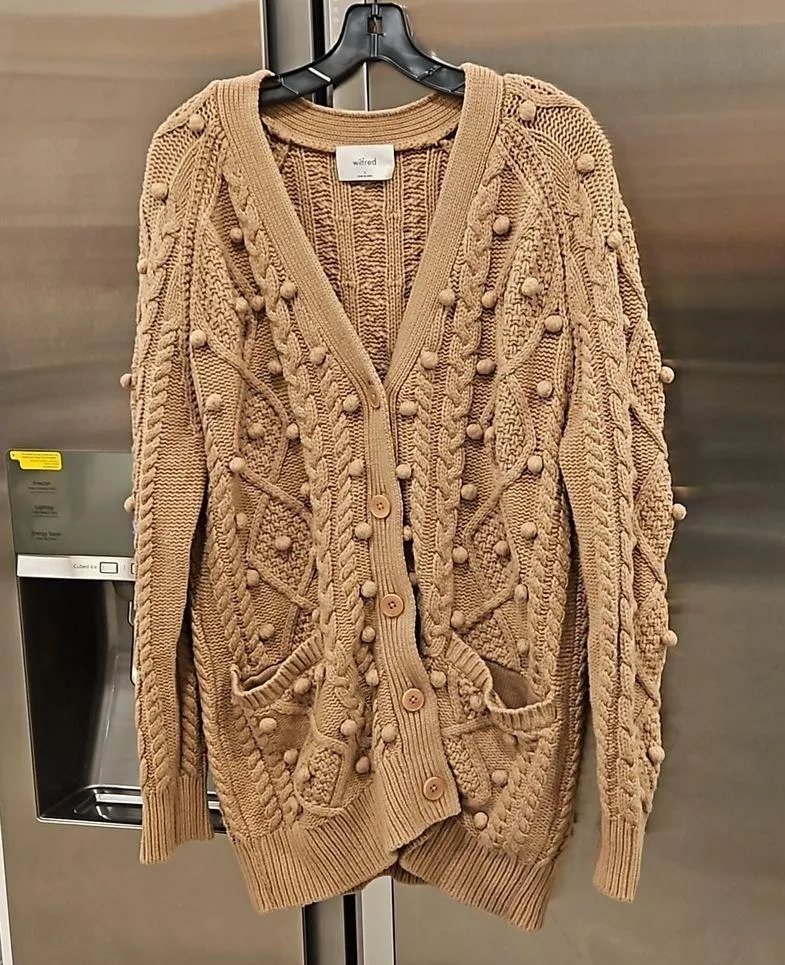 💕ARITZIA WILFRED💕 Alps Cardigan ~ Pom Pom Cable Knit Antique Beige Small - Image 9