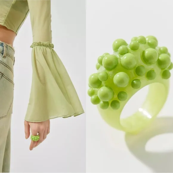 Urban Outfitters Statement Bubble Ring in Lime NWT Size 6 Neon Funky Summer - Image 2