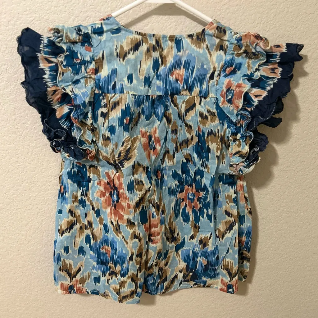 House of Harlow 1960 Flutter Sleeve Boho Top Women’s Size Small Like New Blue - Image 5