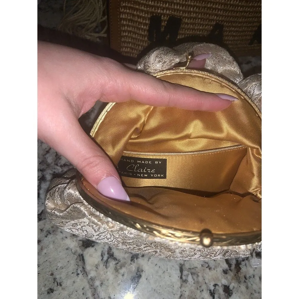 Claire Paris / New York Brocade Mini Vintage Bow Purse Handmade holiday glam Gold - Image 2