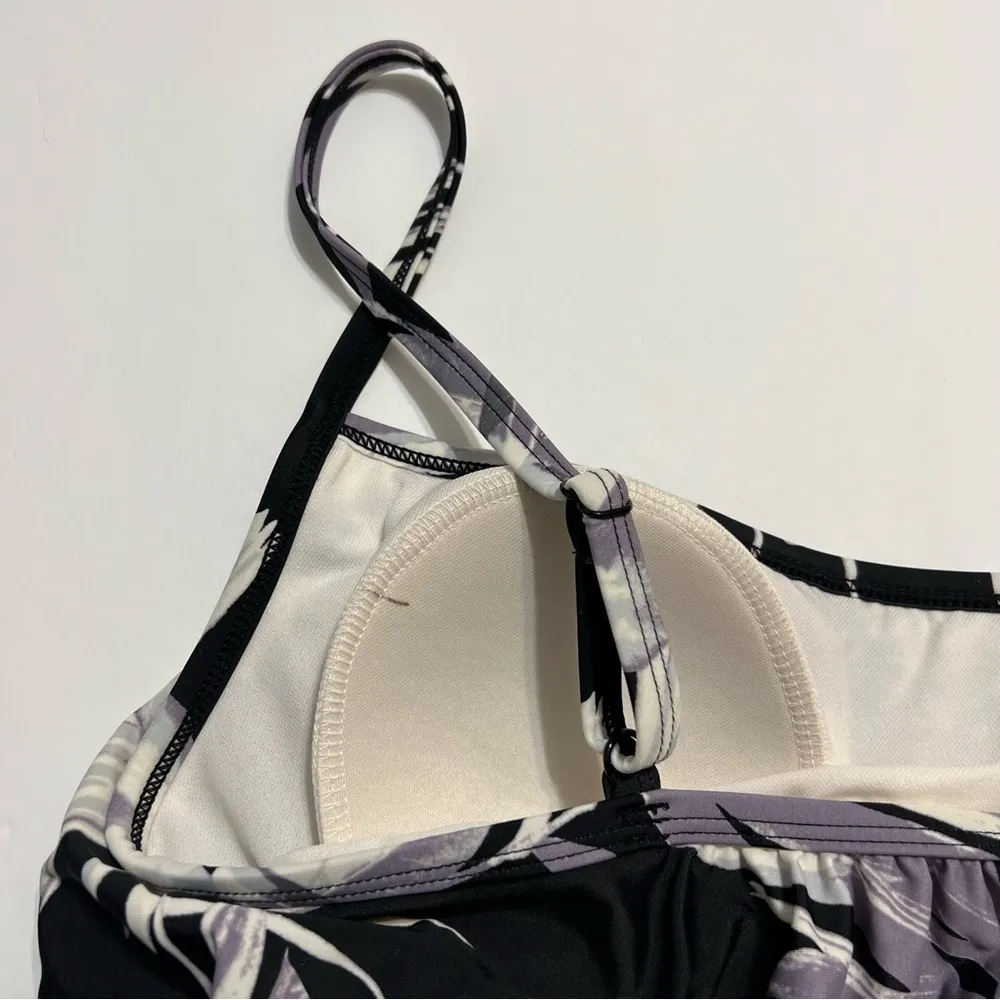 Kona Sol Blouson Tankini Top Black White Tropical Floral Pattern NWOT S - Image 7