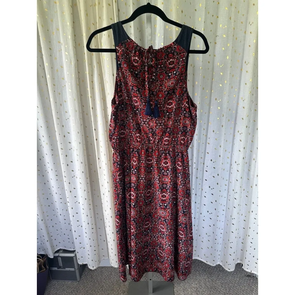 Athleta Martinique Mediterranean Sicilian Printed Faux Wrap Back Tassel Dress M - Image 4