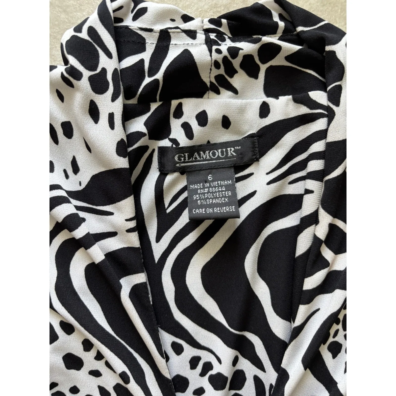 Vintage Glamour Dress Womens 6 Black White Abstract‎ Maxi Party Resort 90s - Image 5