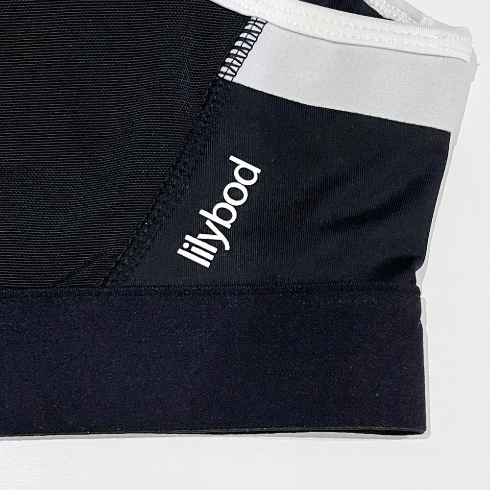 NEW Lilybod S Petta Color Block High Neck Racerback Sports Bra Black White - Image 12