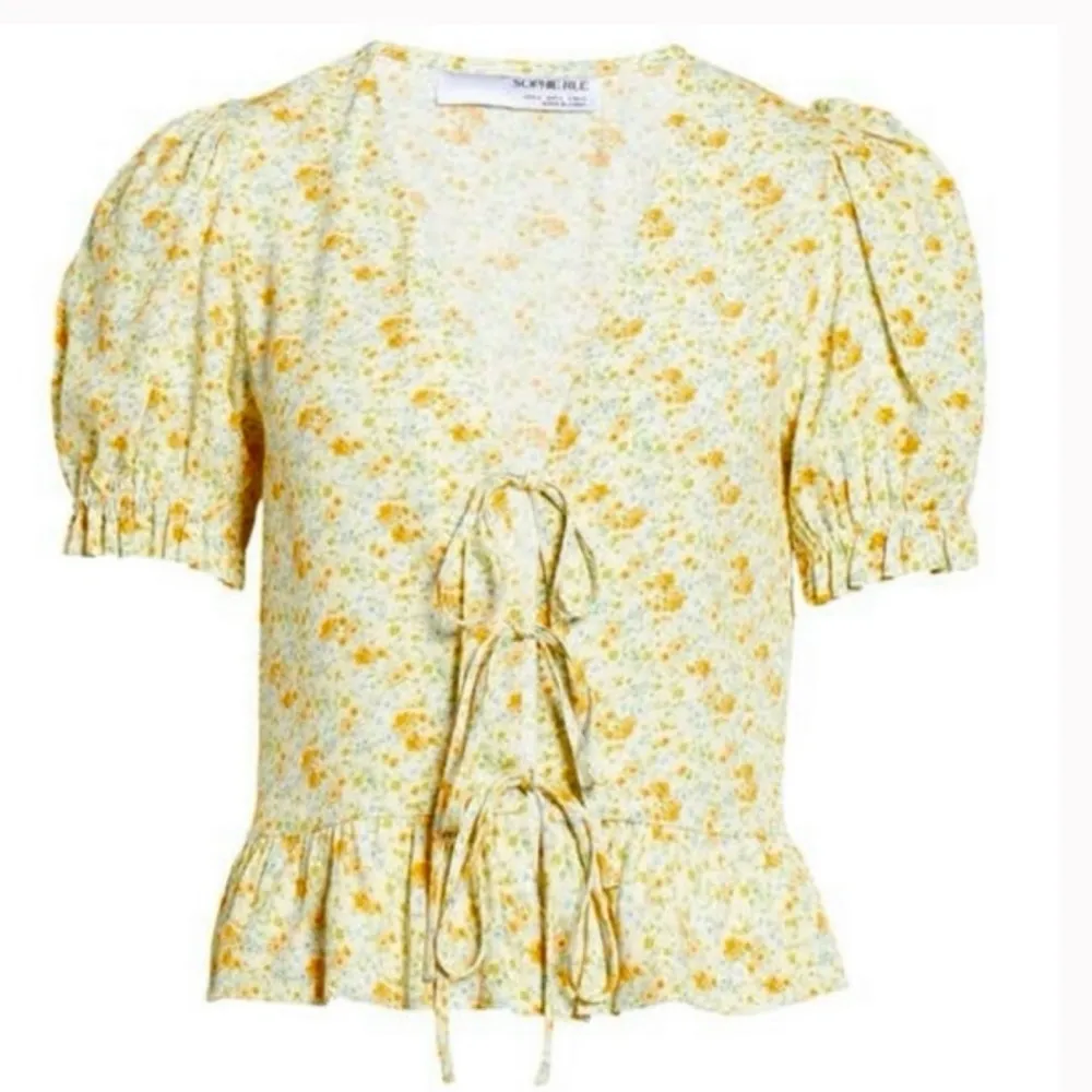 Sophie Rue - Floral Print Tie Front Puff Short Sleeve Top Yellow Size XS - Image 5